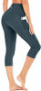 Picture of IUGA High Waist Yoga Pants with Pockets, Tummy Control Yoga Capris for Women, 4 Way Stretch Capri Leggings with Pockets(Dark Green, L)