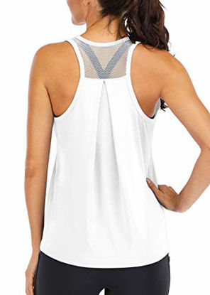 Picture of Fihapyli Workout Tops for Women Loose fit Racerback Tank Tops for Women Mesh Backless Muscle Tank Running Tank Tops Workout Tank Tops for Women Yoga Tops Athletic Exercise Gym Tops White XL