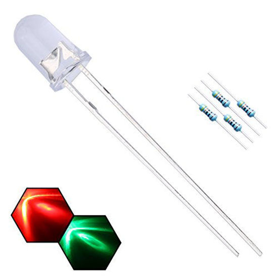 Picture of EDGELEC 100pcs 5mm Red & Green Blinking LED Diodes 1.5Hz Flashing (Bi-Color Flash Alternately) Clear Round Lens DC 3V Blink Bulb Lamp Light Emitting Diode +100pcs Resistor 430ohm For DC 6-12V Included