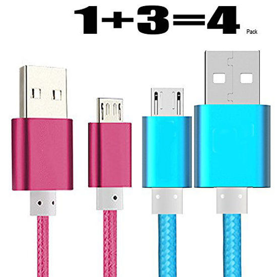 Picture of [4Pack]Micro-USB Cable,iBarbe Nylon Braided 5FT for Amazon Kindle Fire Tablets,HD,Fire HD 8 10,HDX 8.9" Paperwhite Voyage Oasis Reader Tap Playstation 4 Xbox One,WiFi 3G USB Data Sync Cable-rose+blue
