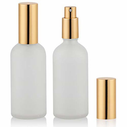 Picture of Glass Spray Bottle 3.4oz, Empty Frosted Perfume Atomizer, Fine Mist Spray,Gold Sprayer (2 PACK)