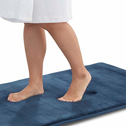 Picture of Genteele Memory Foam Bath Mat Non Slip Absorbent Super Cozy Velvet Bathroom Rug Carpet (20 inches X 32 inches, Navy)