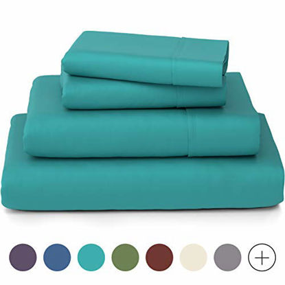 Picture of Cosy House Collection Luxury Bamboo Bed Sheet Set - Hypoallergenic Bedding Blend from Natural Bamboo Fiber - Resists Wrinkles - 4 Piece - 1 Fitted Sheet, 1 Flat, 2 Pillowcases - Cal King, Turquoise