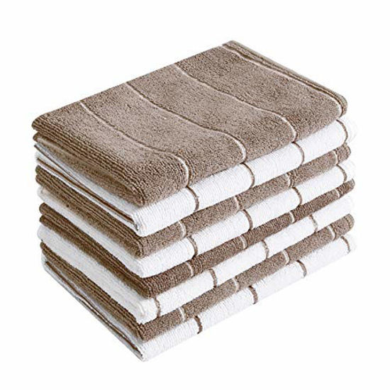 Picture of Microfiber Kitchen Towels - Super Absorbent, Soft and Solid Color Dish Towels, 8 Pack (Stripe Designed Brown and White Colors), 26 x 18 Inch