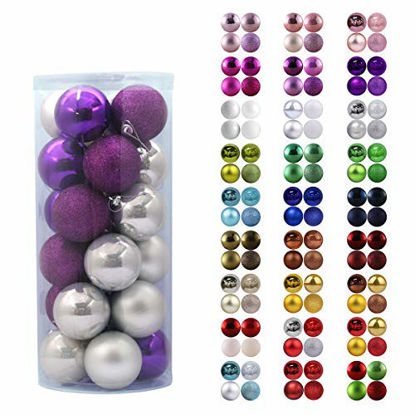 Picture of GameXcel 24Pcs Christmas Balls Ornaments for Xmas Tree - Shatterproof Christmas Tree Decorations Large Hanging Ball Purple & Silver 2.5" x 24 Pack