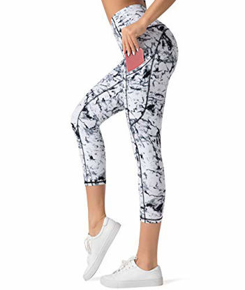 Picture of Dragon Fit High Waist Yoga Capri Leggings with 3 Pockets,Tummy Control Workout Running 4 Way Stretch Yoga Pants (Medium, Capri29-Marble)
