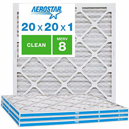 Picture of Aerostar Clean House 20x20x1 MERV 8 Pleated Air Filter, Made in The USA, (Actual Size: 19 3/4"x19 3/4"x3/4"), 4-Pack, White