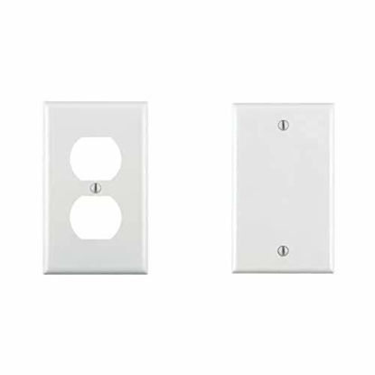 Picture of Leviton 80703-W, 1 pack, White and Leviton 80714-W 1-Gang No Device Blank Wallplate, Standard Size, Thermoplastic Nylon, Box Mount, White