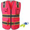 Picture of JKSafety 9 Pockets High Visibility Zipper Front Safety Vest | Pink with Dual Tone High Reflective Strips | Meets ANSI/ISEA Standards (Pink Yellow Strips, X-Large)