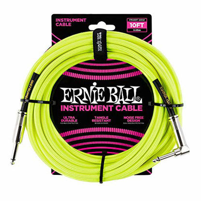 Picture of Ernie Ball Instrument Cable, 1/4" Right Angle, Neon Yellow, 10 ft. (P06080)