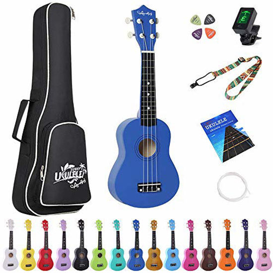 Picture of Amdini 21 inch Soprano Ukulele Basswood Acoustic Mini Guitar for Beginner Kid Starter with Case Strap Tuner Picks Strings Primary Tutorial