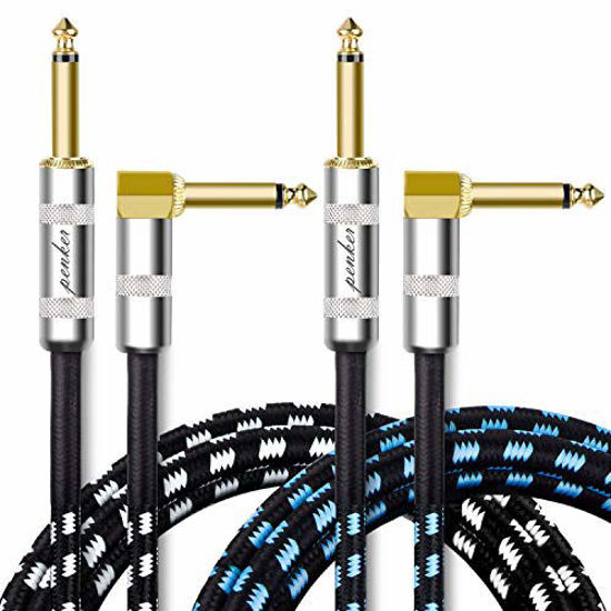 Picture of Penker 2 Pack Guitar Instrument Cable 3FT,Right Angle 1/4-Inch TS to Straight 1/4-Inch TS Gold Plated 6.35mm Guitar Cord,1 Meter for Guitar Bass Keyboard Effector Microphone Mixer