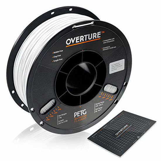 Picture of OVERTURE PETG Filament 1.75mm with 3D Build Surface 200 x 200 mm 3D Printer Consumables, 1kg Spool (2.2lbs), Dimensional Accuracy +/- 0.05 mm, Fit Most FDM Printer, White