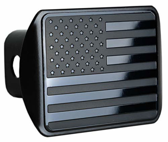 Picture of eVerHITCH USA US American Stainless Steel Flag Metal Emblem on Metal Trailer Hitch Cover (Fits 2" Receivers, Black)