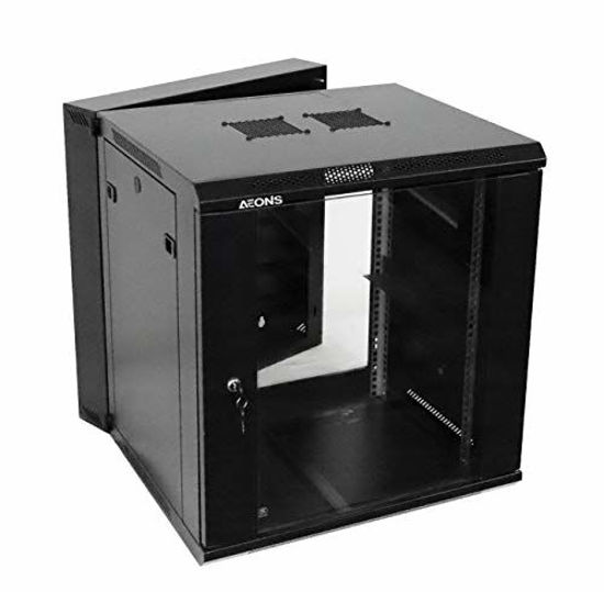 Picture of AEONS 12U Professional Wall Mount Server Cabinet Enclosure Double Section Hinged Swing Out 19-Inch Server Network Rack Locking Glass Door 22-Inches Deep Black (Fully Assembled)