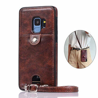 Picture of Jaorty PU Leather Wallet Case for Samsung Galaxy S9 Necklace Lanyard Case Cover with Card Holder Adjustable Detachable Anti-Lost Neck Strap Case for Samsung Galaxy S9,Brown