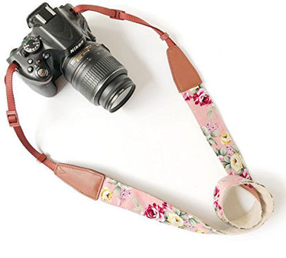 Picture of Camera Neck Shoulder Belt Strap,Alled Leather Vintage Print Soft Camera Straps for Women/Men for DSLR/SLR/Nikon/Canon/Sony/Olympus/Samsung/Pentax/Fujifilm (Leather Pink Print)