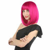 Picture of eNilecor Short Bob Hair Wigs 12" Straight with Flat Bangs Synthetic Colorful Cosplay Daily Party Wig for Women Natural As Real Hair+ Free Wig Cap (Hot Pink)