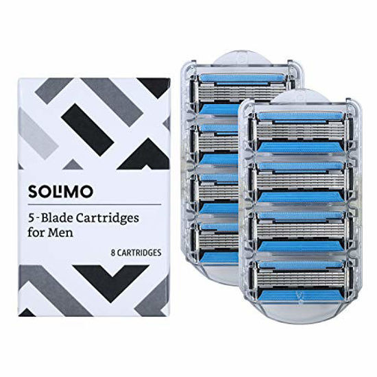 Picture of Amazon Brand - Solimo 5-Blade Razor Refills for Men with Dual Lubrication and Precision Beard Trimmer, 8 Cartridges (Fits Solimo Razor Handles only)