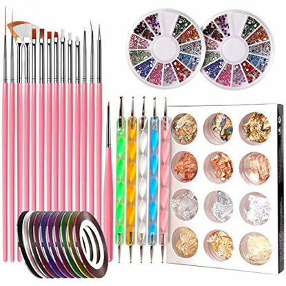 Picture of Nail Pen Designer, Teenitor Stamp Nail Art Tool with 15pcs Nail Painting Brushes, Nail Dotting Tool, Nail Foil, Manicure Tape, Color Rhinestones for Nails