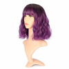 Picture of VCKOVCKO Ombre Color Natural Wavy Bob Wig With Air Bangs Short Bob Wigs Women's Shoulder Length Wigs Black to Purple Curly Wavy Synthetic Cosplay for Girl Colorful Wigs(12", Black to Purple)