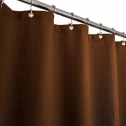 Picture of Waffle Weave Shower Curtain Hotel Luxury Spa, 230 GSM Heavy Duty Fabric, Water Repellent, Brown, 71x72 Inch