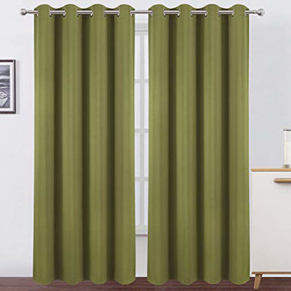 Picture of LEMOMO Olive Green Thermal Blackout Curtains/52 x 95 Inch/Set of 2 Panels Room Darkening Curtains for Bedroom