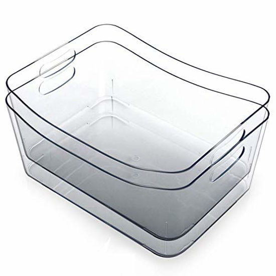 Clear Plastic Food Organizer Storage Bins 2 Pack with Handles for Organizing