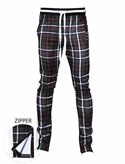 Picture of SCREENSHOT-P41902 Mens Hip Hop Premium Slim Fit Track Pants - Athletic Jogger Checker Pattern Print Taping Bottoms-Charcoal-Small