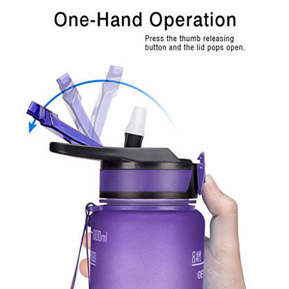 Picture of Fidus 32oz Leakproof Tritran BPA Free Water Bottle with Motivational Time Marker & Straw to Ensure You Drink Enough Water Daily for Fitness, Gym and Outdoor Sports-Grape/Green Gradient