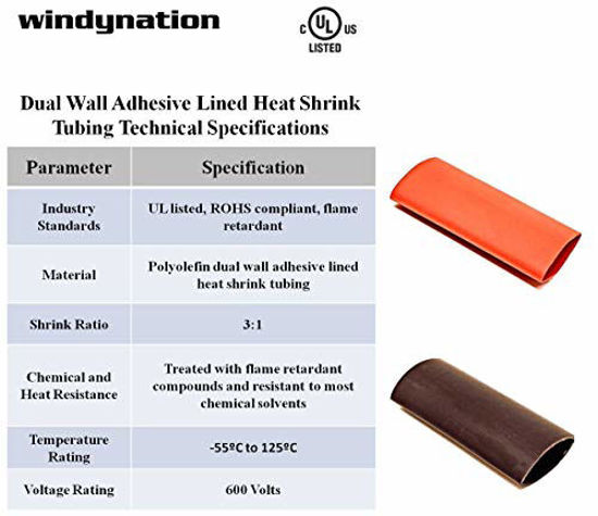 Picture of 25pcs 2/0 Gauge 2/0 AWG x 3/8" Pure Copper UL Listed Cable Lug Terminal Ring Connectors with Dual Wall Adhesive Lined Red + Black Heat Shrink Tubing - by WNI