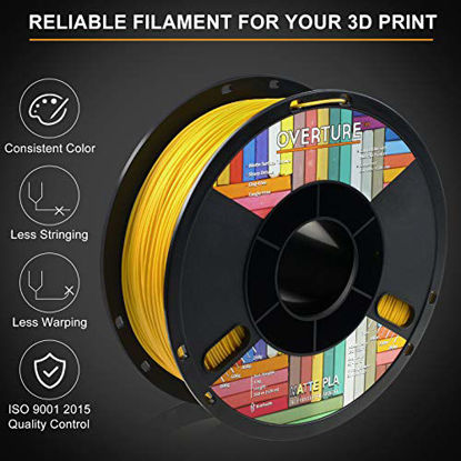 Picture of OVERTURE PLA Matte Filament 1.75mm with 3D Printer Build Surface 200mm × 200mm, Yellow Matte PLA Roll 1kg Spool (2.2lbs), Dimensional Accuracy +/- 0.05 mm, Fit Most FDM Printer