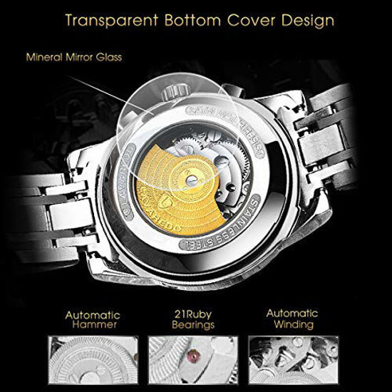 Picture of Mens Watch Mechanical Stainless Steel Skeleton Waterproof Automatic Self-Winding Rome Number Diamond Dial Wrist Watch