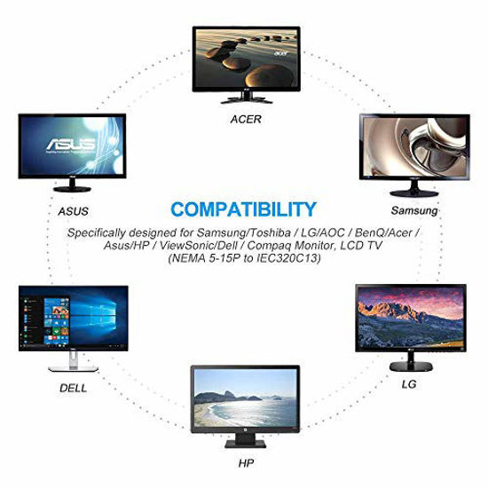 Computer TV Power Cord, 3 Prong Plug for LG, Sony, Samsung