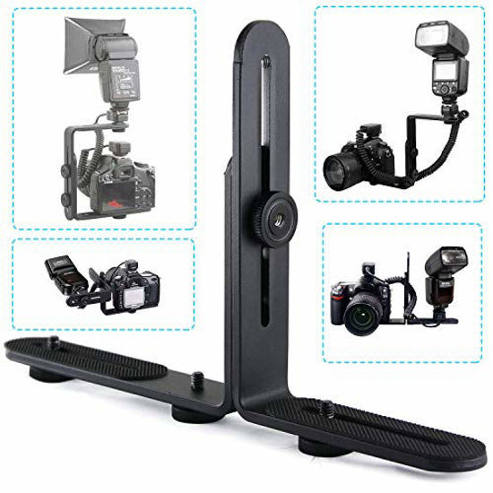 Picture of EXMAX Metal Aluminum Alloy L-Shape Camera Flash Bracket Flashlight Camera Holder Mount Quick Flip DSLR SLR