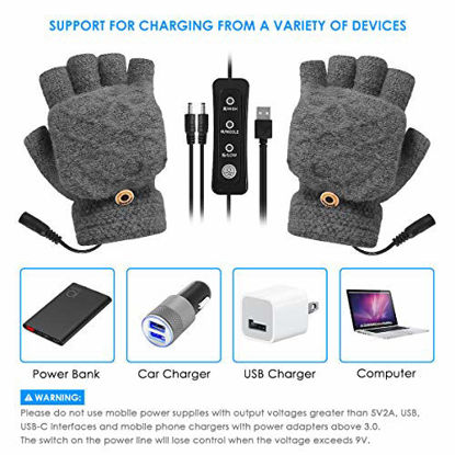 Picture of Unisex USB Heated Gloves Adjustable Temperature Winter Full & Half Fingers Warmer Laptop Gloves Mittens for Women Men Girls Boys