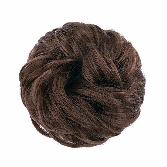 Picture of MORICA Messy Hair Bun Extensions 2PCS Curly Wavy Messy Synthetic Chignon Hairpiece Scrunchie Scrunchy Updo Hairpiece for women (8#Medium Brown)