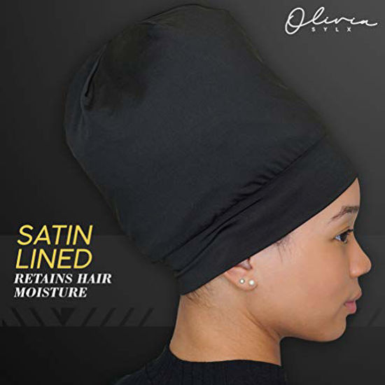 Picture of Olivia Sylx Sleep Caps for Women - Satin Lined & Silk Feel Sleeping Bonnet Hat - Natural Curly Hair Cover & Night Slap Cap Pink