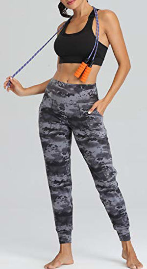 Oalka Women's Joggers High Waist Yoga Pockets Sweatpants Sport Workout  Pants Light Grey M