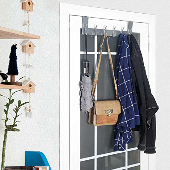 GetUSCart- WEBI Over The Door Hook Door Hanger:Over The Door Towel Rack  with 6 Hooks for Hanging Coats,Door Towel Hanger Door Coat Hanger Over Door  Coat Rack for Towels,Clothes,Back of Bathroom,Silver