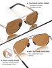 Picture of LUENX Men Women Aviator Sunglasses Polarized Shades Flexible Spring Hinge - Brown Lens Rose Gold Metal Frame Large 60mm