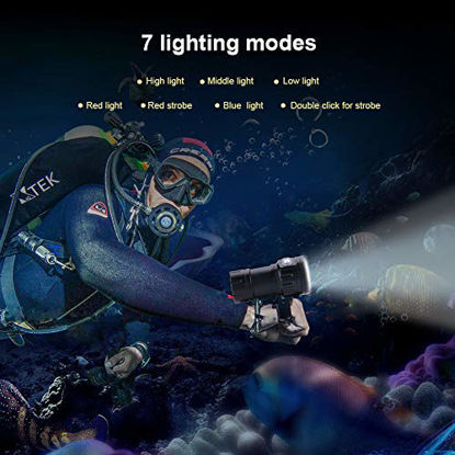 Picture of Diving Flashlight 18000 Lumen Waterproof IPX8 Underwater Flashlight LED Diving Lamp, Underwater Diving Lamp with Handle Support, 80M Underwater Professional Photography 3 Types of 7 Lights Modes