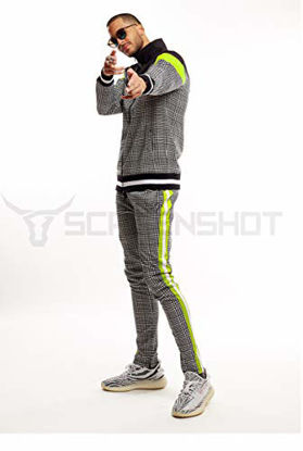 Picture of SCREENSHOTBRAND-P11957 Mens Hip Hop Premium Slim Fit Track Pants - Athletic Jogger Checker Pattern Color Block Print Bottoms-Black/Neon-3XLarge