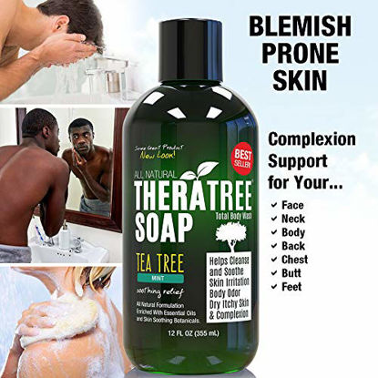 Picture of TheraTree Tea Tree Oil Soap with Neem Oil - 12oz - Helps Skin Irritation, Body Odor, & Helps Restore Healthy Complexion for Body and Face by Oleavine TheraTree