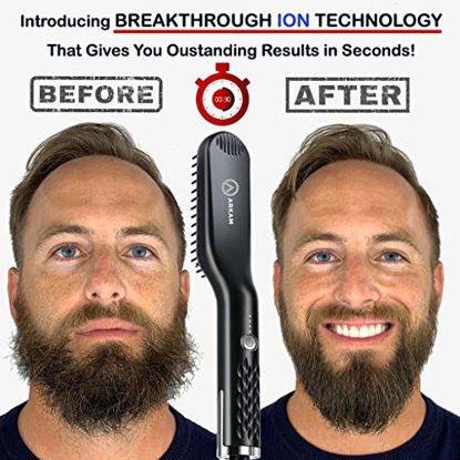 Picture of Arkam Premium Beard Straightener for Men - Cutting Edge Ionic Beard Straightening Comb, Heated Hair Straightener for Men, Beard Comb and Heated Beard Brush, Dual Action Fine Wooden Comb & Travel Bag