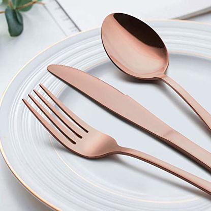 Picture of LIANYU Copper Silverware Flatware Set, 20 Piece Stainless Steel Cutlery Set for 4, Mirror Finish, Ideal for Home Hotel Wedding Festival Party, Dishwasher Safe