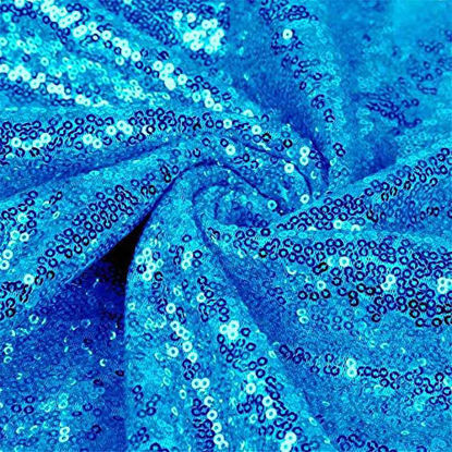 Picture of B-COOL Rectangle Sequin Tablecloth Aqua Blue for Wedding Mermaid Theme Party Banquet Seamless Tablecloth 60x102 Inch