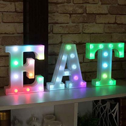 Picture of Pooqla Colorful LED Marquee Letter Lights with Remote - Light Up Marquee Signs - Party Bar Letters with Lights Decorations for The Home - Multicolor A