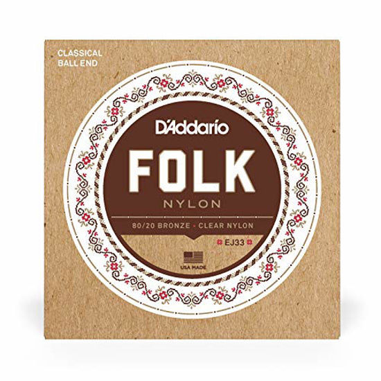 Picture of D'Addario EJ33 Folk Nylon Guitar Strings, Ball End, 80/20 Bronze/Clear Nylon Trebles