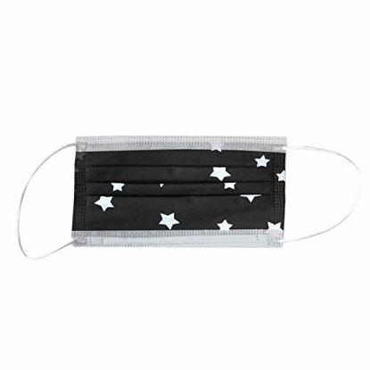 Picture of 100PC Kids Disposable Face_mask Five-pointed Star Printed 3 Ply Non-woven Face Protective with Elastic Ear Loop for Unisex Children Boys Girls Breathable Dust Air Pollution Protection, Black-01